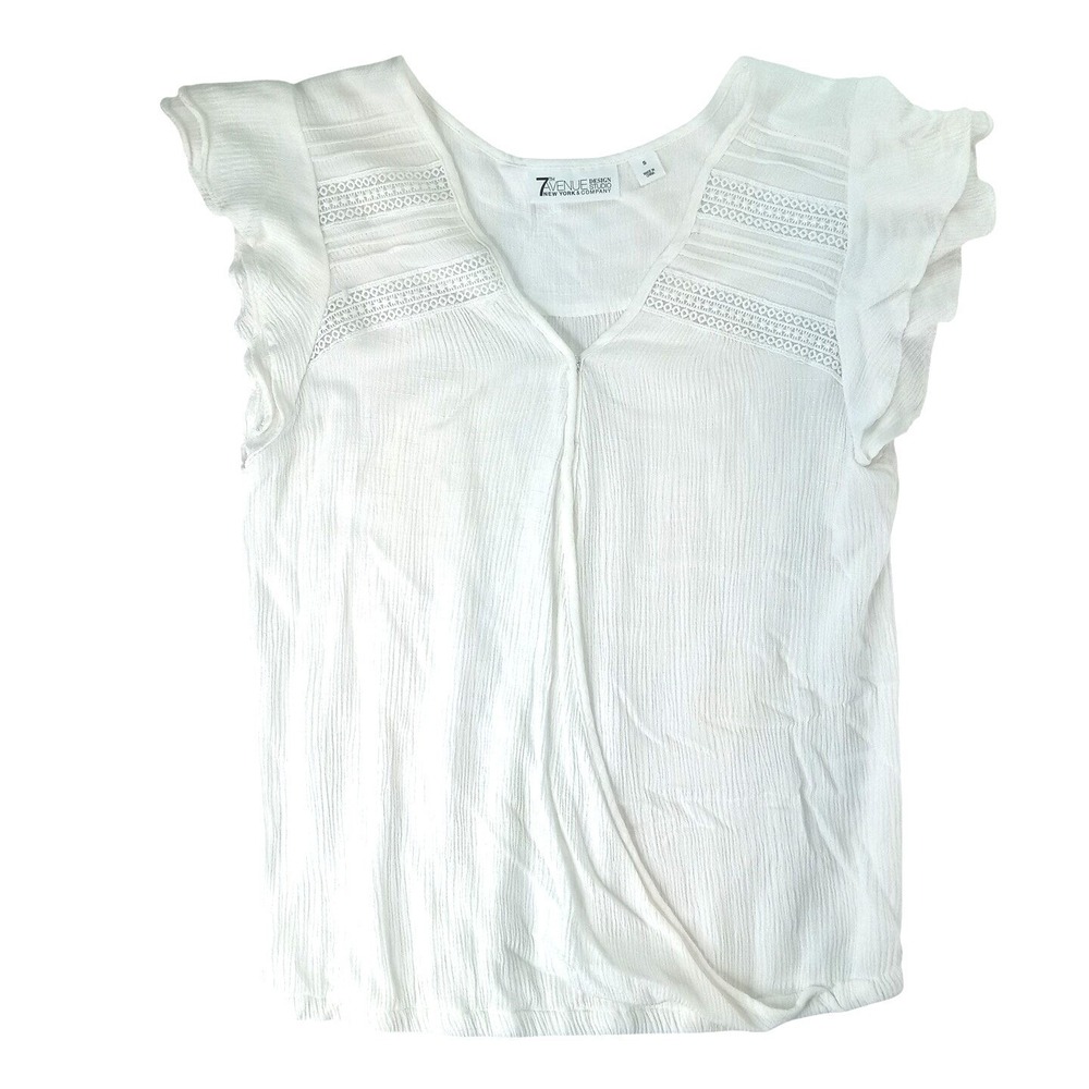 7th Avenue Design Studio New York Company White V Neck Flutter Sleeve top Size S